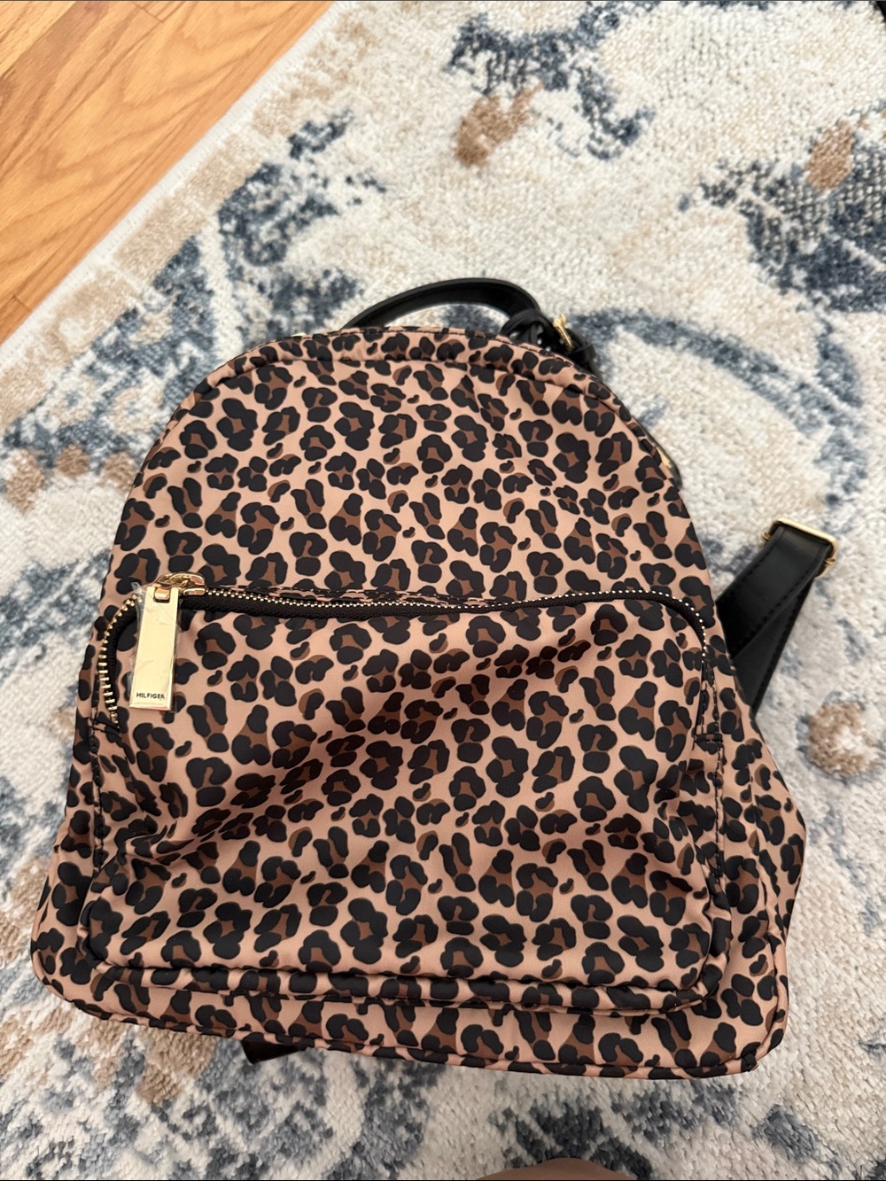 Leopard Print Mini Backpack - Black & Brown